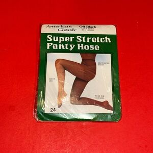 Vintage 1973 American Classic Super Stretch Panty Hose Off Black Noir Sheer Leg